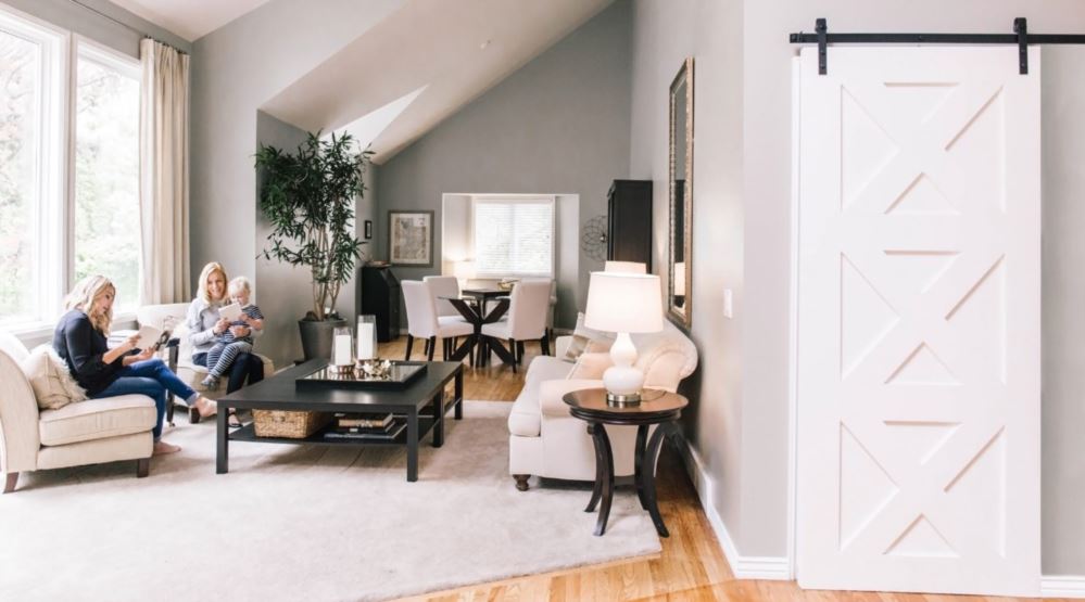 Barn door in a living room