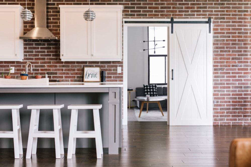 Barn door in a loft kitchen