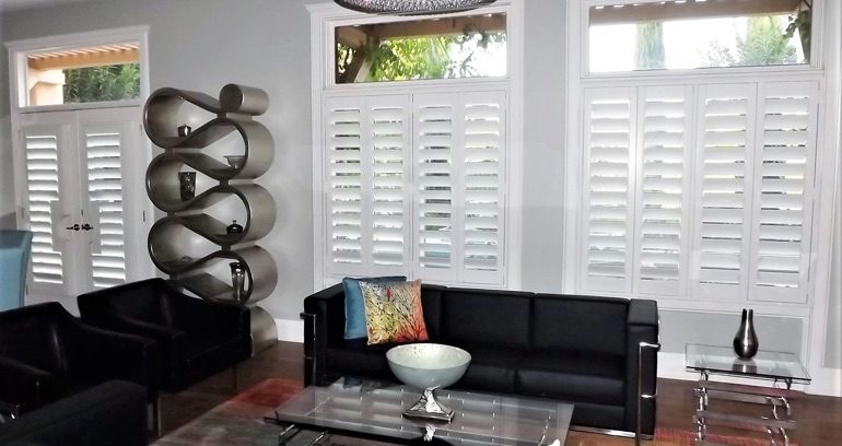 Cincinnati DIY shutters in living room.