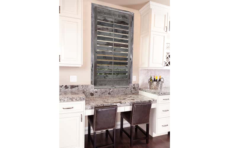 Reclaimed wood shutters on kitchen window in Cincinnati