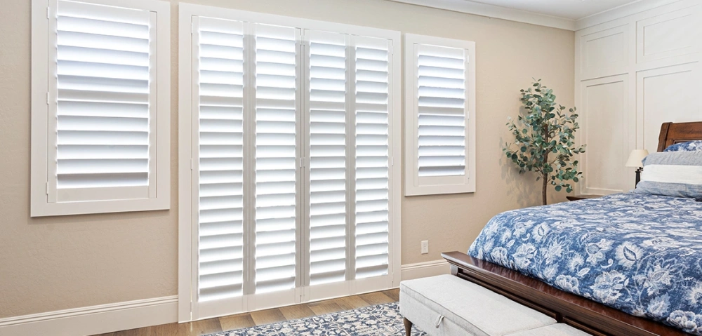 Plantation shutters on a sliding door